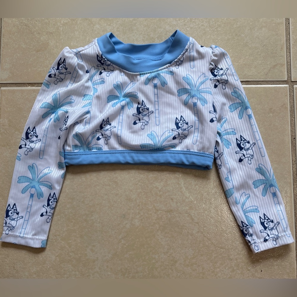 Girls Long Sleeves Rash Guard Swim Top Bikini ~ BLUEY ~ Sz 12 Months Blue Beach
